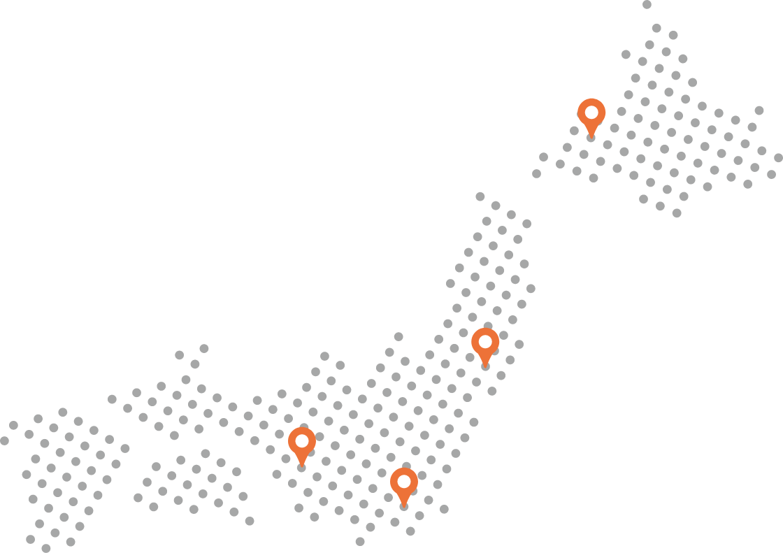 SVCグループの拠点地に目印を付けた日本地図